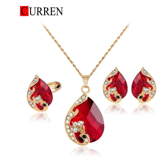 CURREN Original Brand Earrings-Ring-Necklace Jewellery Set For Women With Brand (Box & Bag)