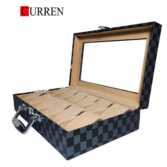 CURREN Original Brand PU Leather Display Collection Storage 12 Grids Watch Organizer Box