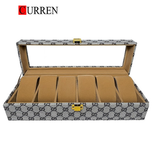 CURREN Original Brand PU Leather Display Collection Storage 6 Grids Watch Organizer Box
