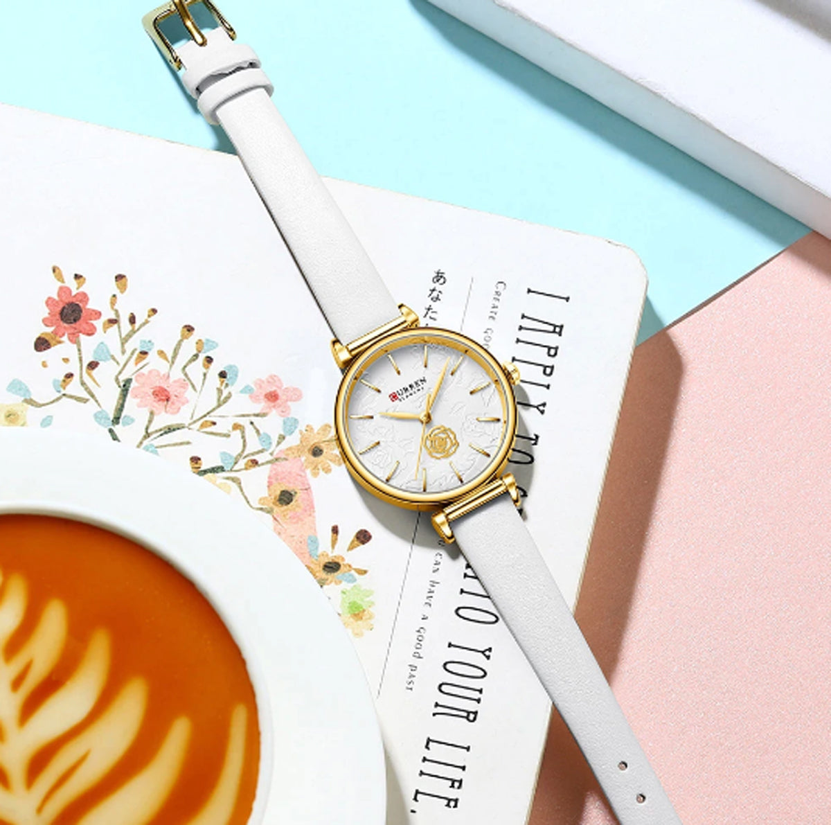 CURREN 9078 Women's Leather Strap Watch