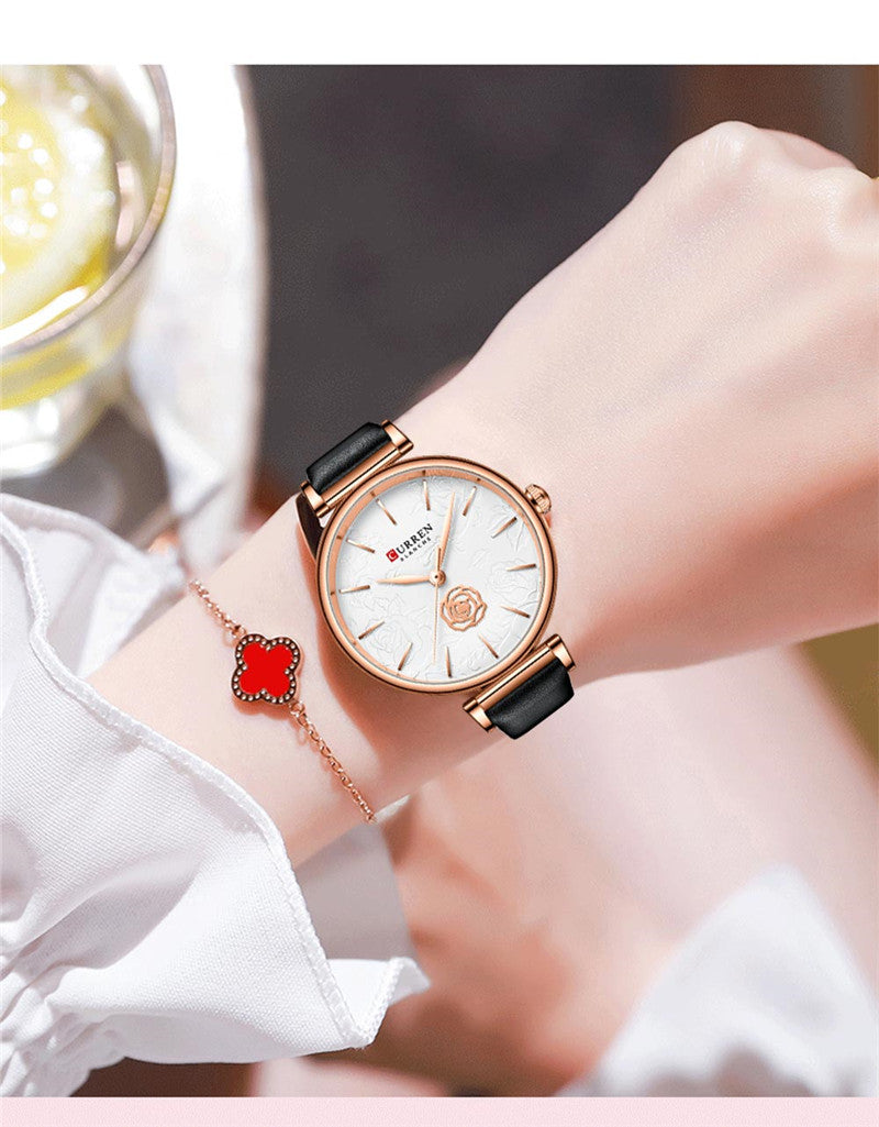 CURREN 9078 Women's Leather Strap Watch