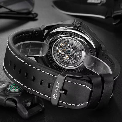 CURREN 8299 Mechanical Movement,Automatic,Self-Wind Men's Leather Straps Watch