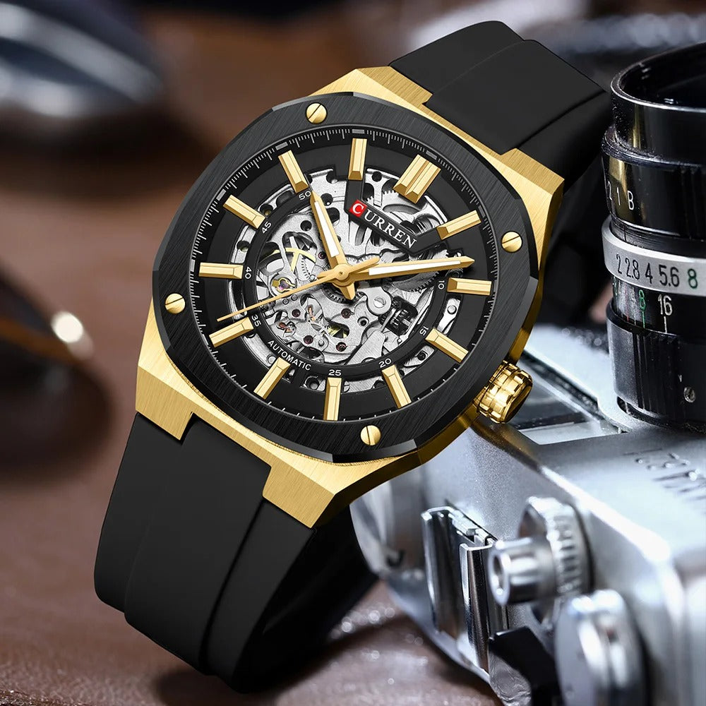 CURREN 8485 Mechanical Movement,Automatic,Self-Wind Men's Rubber Straps Watch