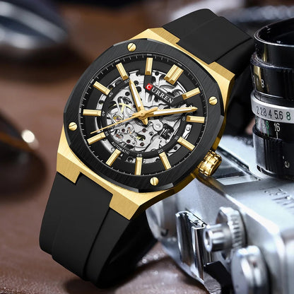 CURREN 8485 Mechanical Movement,Automatic,Self-Wind Men's Rubber Straps Watch