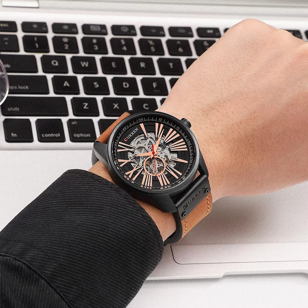 CURREN 8299 Mechanical Movement,Automatic,Self-Wind Men's Leather Straps Watch