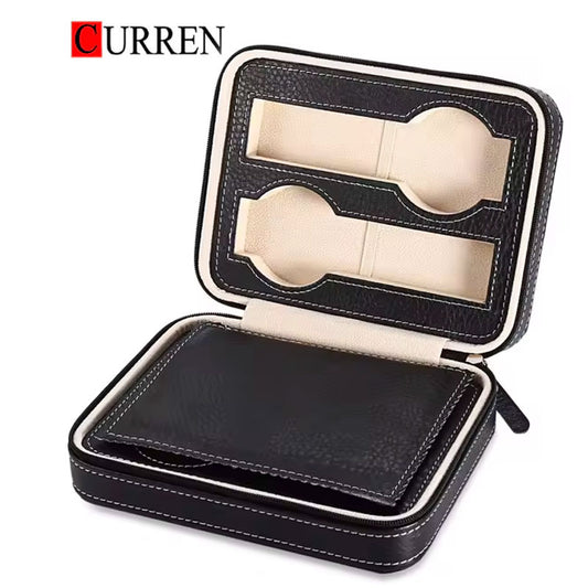 CURREN Original Brand Portable Vintage Leather Display Collection Storage 4 Slots Watch Organizer Box