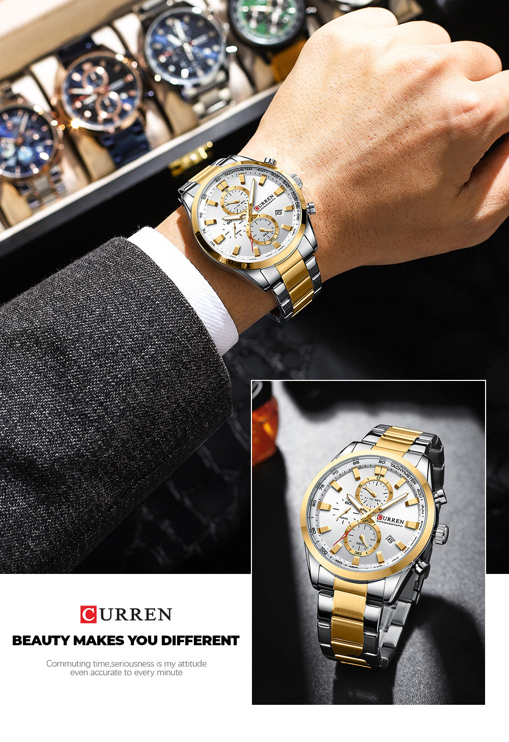 CURREN Original Brand Stainless Steel Band Wrist Watch For Men With Brand (Box & Bag)-8445