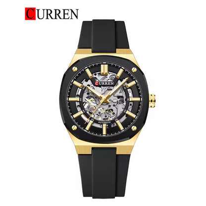 CURREN 8485 Mechanical Movement,Automatic,Self-Wind Men's Rubber Straps Watch