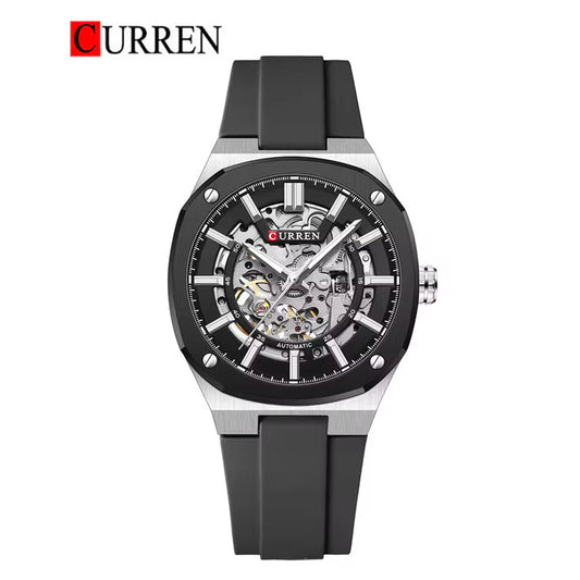 CURREN 8485 Mechanical Movement,Automatic,Self-Wind Men's Rubber Straps Watch