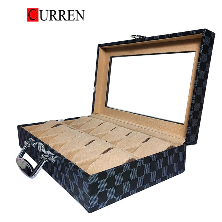 CURREN Original Brand PU Leather Display Collection Storage 12 Grids Watch Organizer Box
