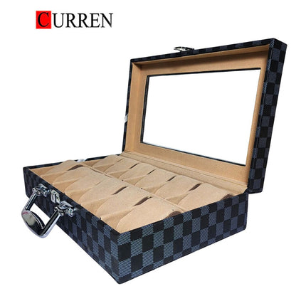 CURREN Original Brand PU Leather Display Collection Storage 12 Grids Watch Organizer Box