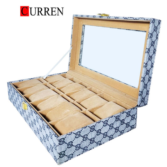 CURREN Original Brand PU Leather Display Collection Storage 12 Grids Watch Organizer Box