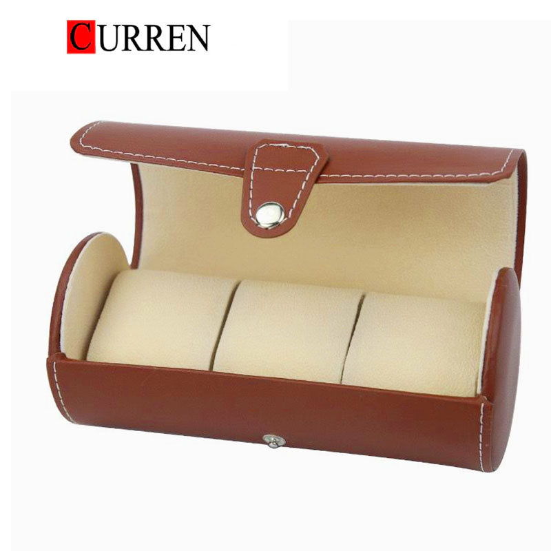 CURREN Original Brand Portable Vintage Leather Display Collection Storage 3 Grids Watch Organizer Box