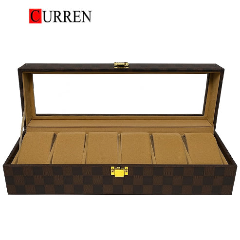CURREN Original Brand  PU Leather Display Collection Storage 6 Grids Watch Organizer Box