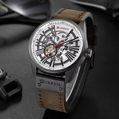 CURREN 8299 Mechanical Movement,Automatic,Self-Wind Men's Leather Straps Watch