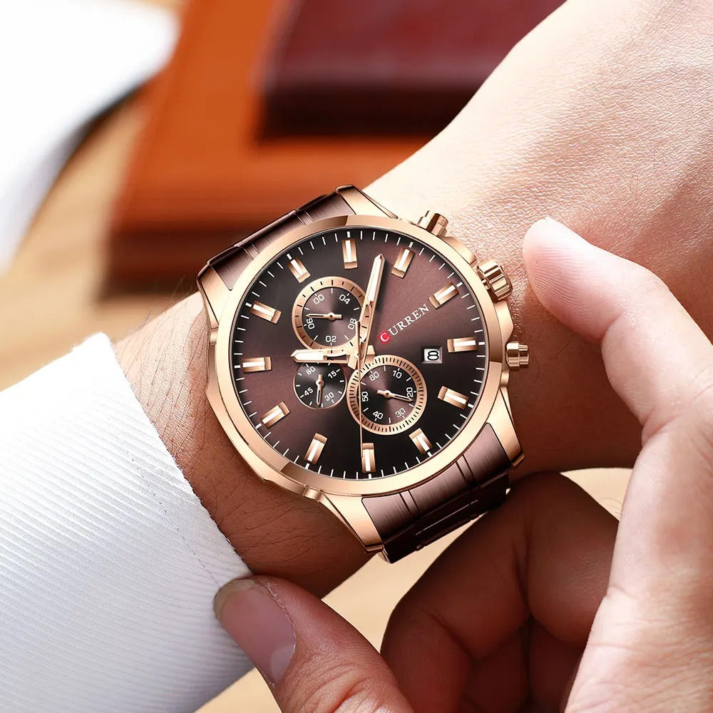 Cureen CURREN Original Brand Stainless Steel Band Wrist Watch For Men With Br ...