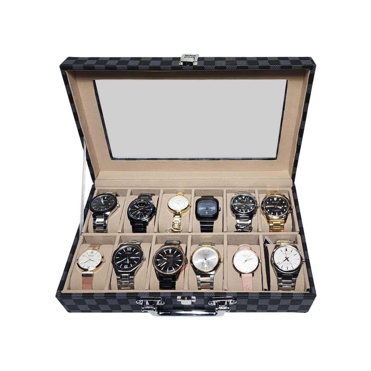 CURREN Original Brand PU Leather Display Collection Storage 12 Grids Watch Organizer Box