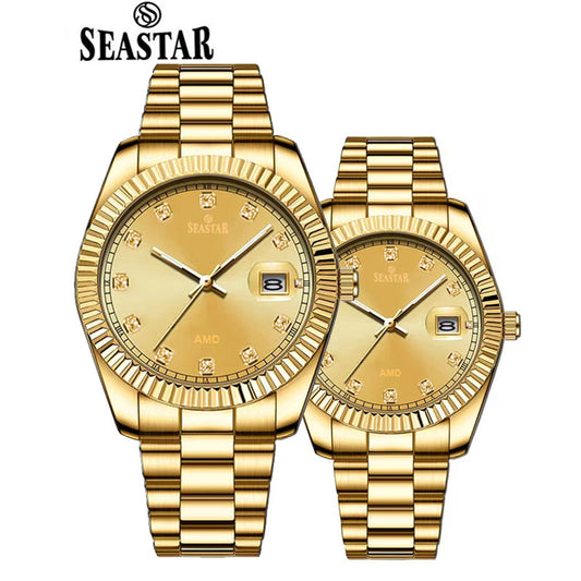 SEASTAR Original Brand Stainless Steel Band Wrist Watch For Couples With Brand (Box & Bag)