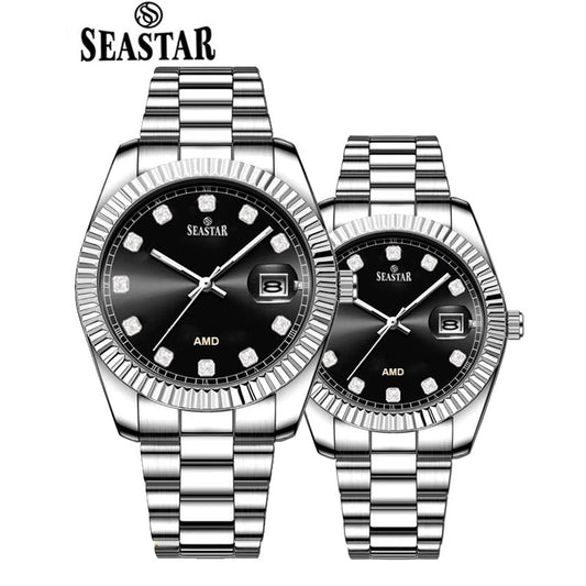 SEASTAR Original Brand Stainless Steel Band Wrist Watch For Couples With Brand (Box & Bag)