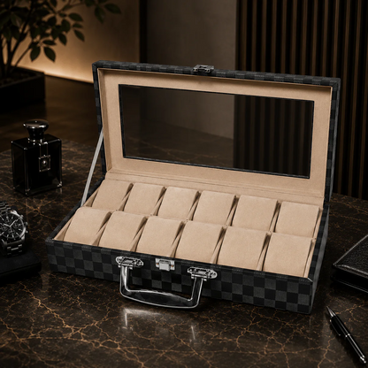 CURREN Original Brand PU Leather Display Collection Storage 12 Grids Watch Organizer Box