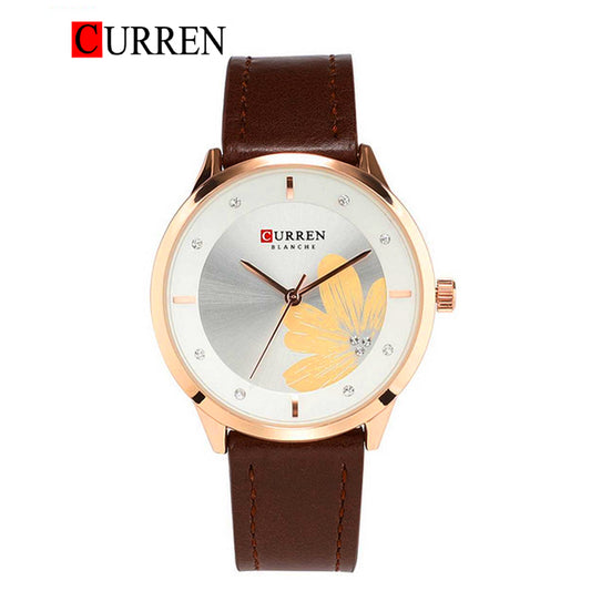 CURREN Original Brand Slim Leather Strap Wrist Watches For Women With Brand (Box & Bag)-9048