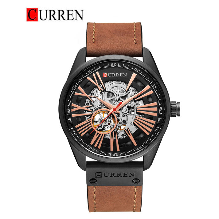 CURREN 8299 Mechanical Movement,Automatic,Self-Wind Men's Leather Straps Watch