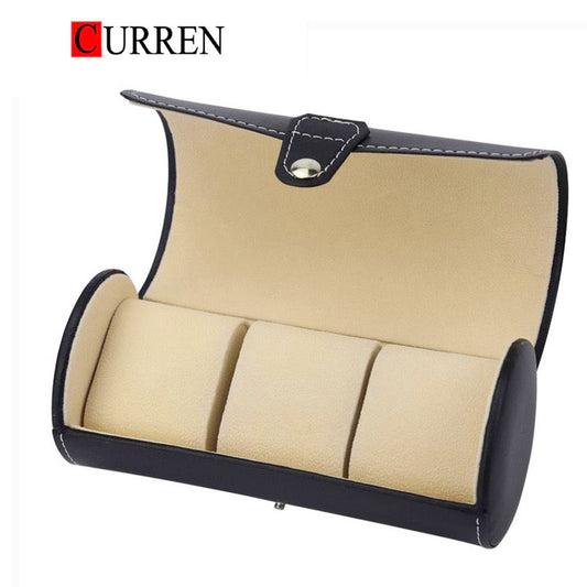 CURREN Original Brand Portable Vintage Leather Display Collection Storage 3 Grids Watch Organizer Box