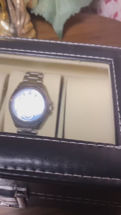 CURREN Original Brand Black PU Leather Display Collection Storage 3 Grids Watch Organizer Box