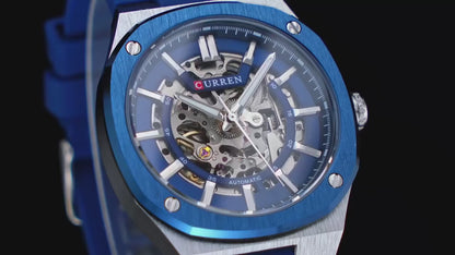 CURREN 8485 Mechanical Movement,Automatic,Self-Wind Men's Rubber Straps Watch