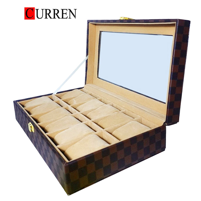 CURREN Original Brand PU Leather Display Collection Storage 12 Grids Watch Organizer Box