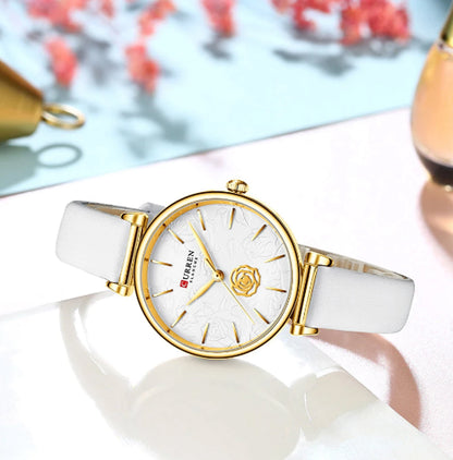 CURREN 9078 Women's Leather Strap Watch