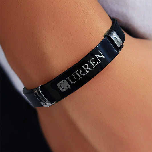 CURREN Original Brand Black Rubber Straps Band Wrist For Men & Women With Brand (Box & Bag)