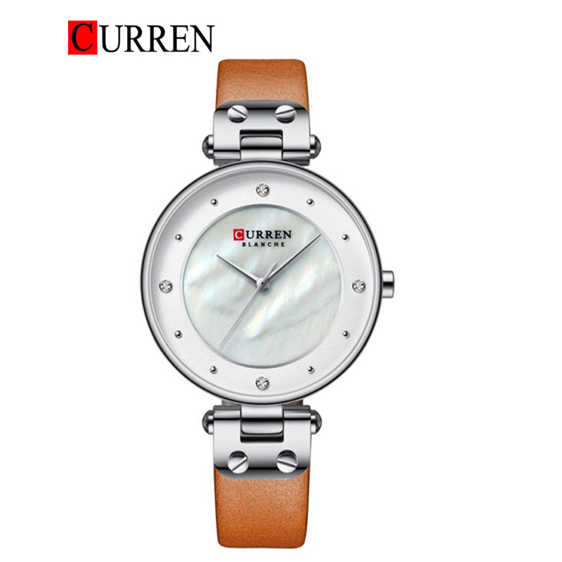 CURREN Original Brand Slim Leather Strap Wrist Watches For Women With Brand (Box & Bag)-9056