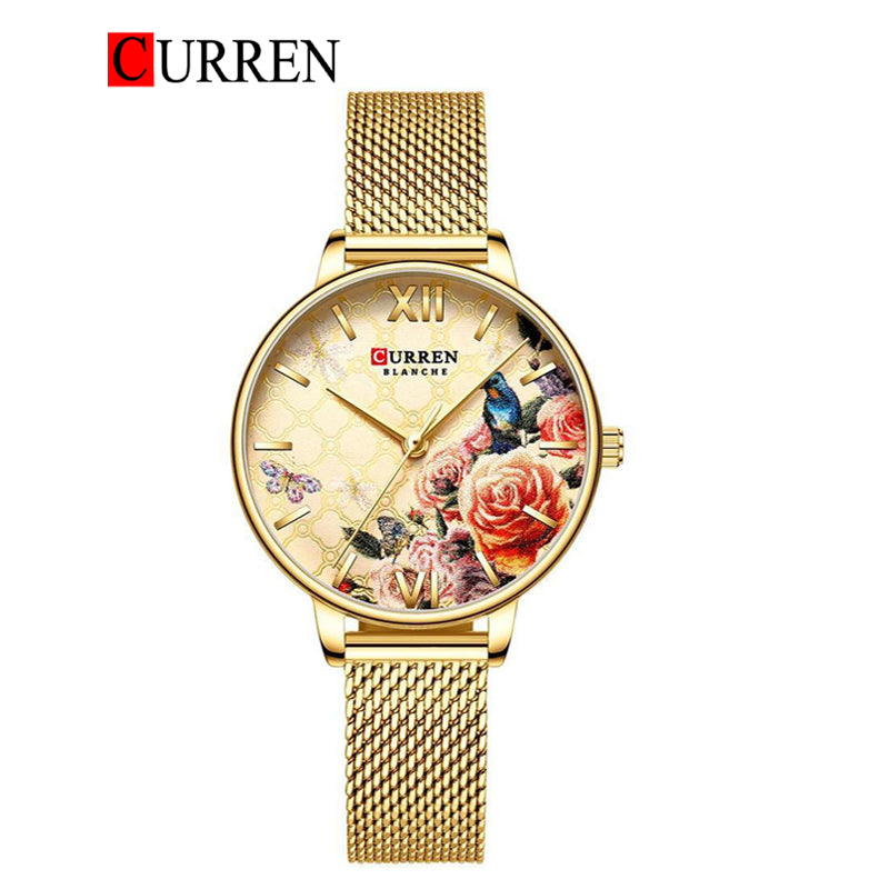 CURREN Original Brand Mesh Band Wrist Watch For Women With Brand (Box & Bag)-9060