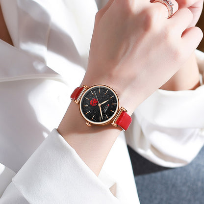 CURREN 9078 Women's Leather Strap Watch