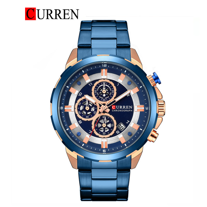 CURREN Original Brand Stainless Steel Band Wrist Watch For Men With Br ...