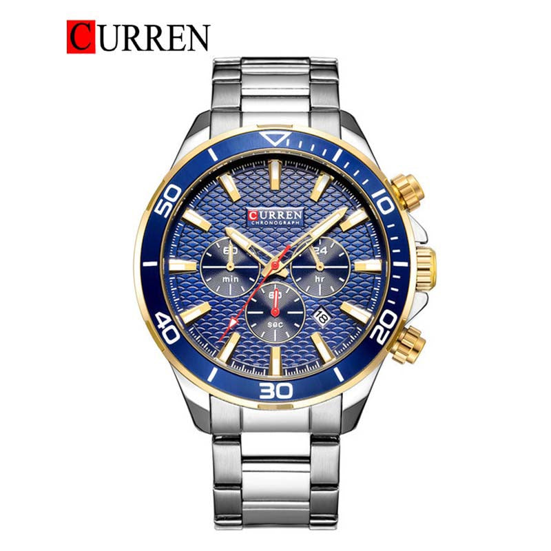 CURREN Original Brand Stainless Steel Band Wrist Watch For Men With Br ...